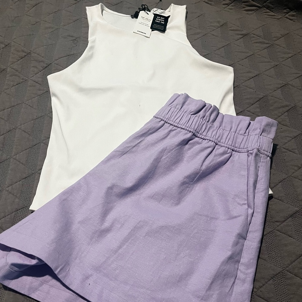 EXPRESS High Waist Paperbag shorts (lilac color)